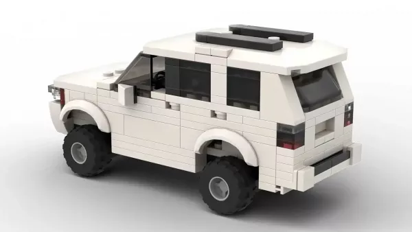 LEGO Toyota 4Runner SR5 16 scale brick model in white color on white background rear view angle