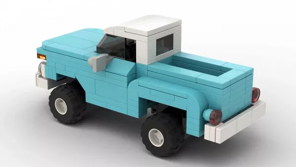 LEGO Chevrolet Apache K10 65 scale brick model on white background rear view angle