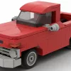 LEGO Chevrolet C10 Pickup 65 scale brick model in red color on white background