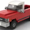 LEGO Chevrolet C20 Pickup 69 scale brick model in red color on white background