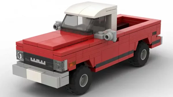 LEGO Chevrolet C20 Pickup 69 scale brick model in red color on white background