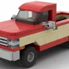 LEGO Chevrolet K10 Silverado 84 scale brick model in two tone red and tan color scheme on white background