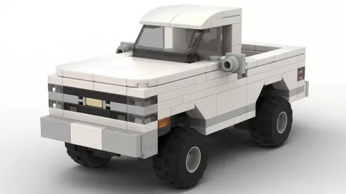 LEGO Chevrolet K20 Silverado 86 scale brick model in white color on white background