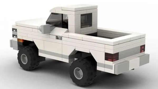 LEGO Chevrolet K20 Silverado 86 scale brick model in white color on white background rear