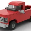 LEGO GMC C10 High Sierra 77 scale brick model in red color on white background