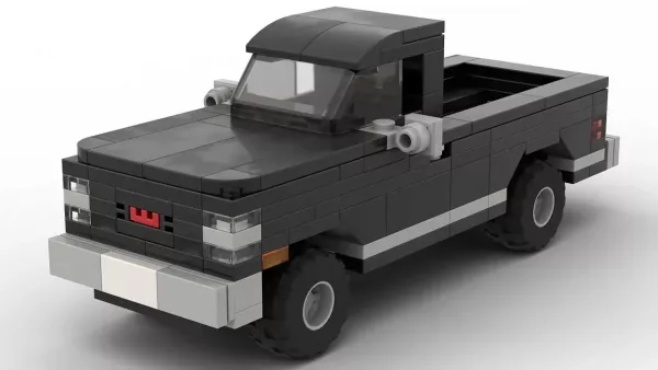 LEGO GMC C1500 Sierra Classic 85 scale brick model in black color on white background