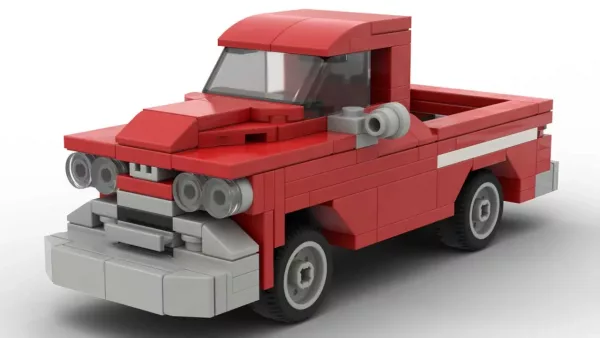 LEGO Chevrolet Apache 1958 scale brick model in red color on white background