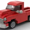 LEGO Chevrolet Pickup 1955 scale brick model in red color on white background