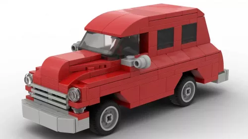 LEGO Chevrolet Suburban 56 scale brick model in red color on white background