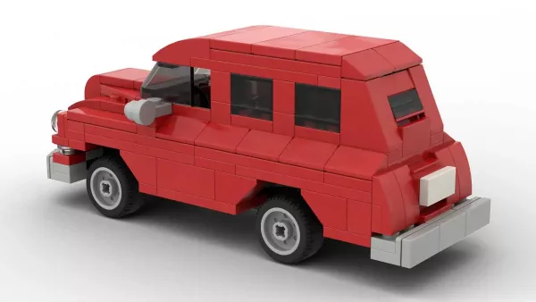 LEGO Chevrolet Suburban 56 scale brick model in red color on white background rear