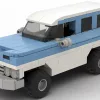 LEGO Chevrolet Suburban 61 scale brick model in two tone blue and white color scheme on white background