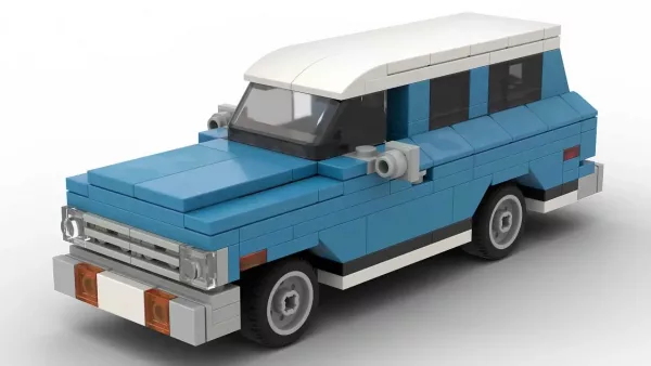 LEGO Chevrolet Suburban 71 scale brick model in blue color on white background