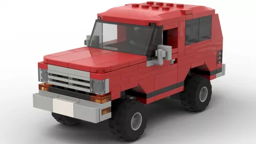 LEGO Dodge Ramcharger 87 scale brick model in red color on white background