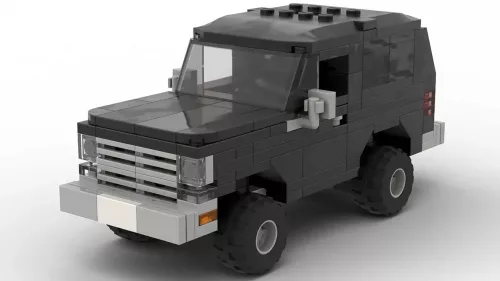 LEGO Dodge Ramcharger 92 scale brick model in black color on white background