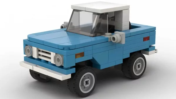 LEGO Ford Bronco 71 Half Cab scale brick model in blue color on white background