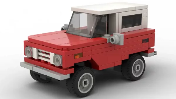 LEGO Ford Bronco 73 scale brick model in red color on white background