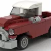 LEGO GMC Pickup 1955 scale brick model in dark red color on white background