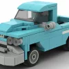 LEGO GMC Pickup 1959 scale brick model in light blue color on white background