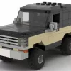 LEGO Plymouth Trail Duster 79 scale brick model in two tone black and tan color scheme on white background