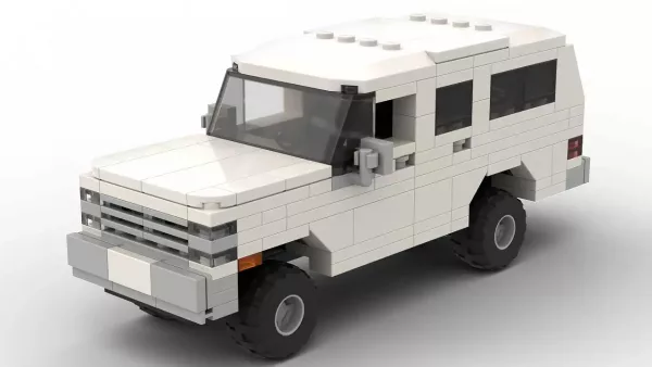 LEGO Chevrolet Suburban 88 scale brick model in white color on white background