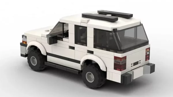 LEGO Chevrolet Tahoe 04 scale brick model in white color on white background rear view angle