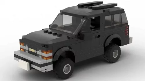 LEGO Chevrolet Tahoe 97 2door scale brick model in black color on white background