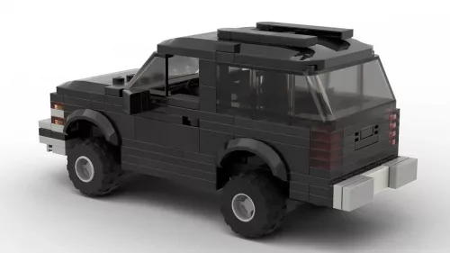 LEGO Chevrolet Tahoe 97 2door scale brick model in black color on white background rear view angle