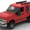 LEGO Chevrolet Tahoe 98 4 door scale brick model in red color on white background