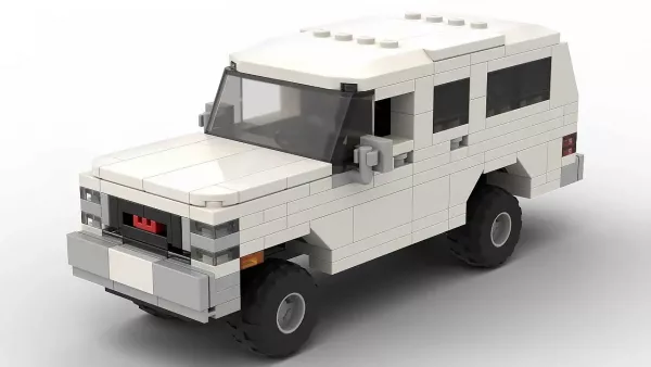 LEGO GMC Suburban 85 scale brick model in white background on white background