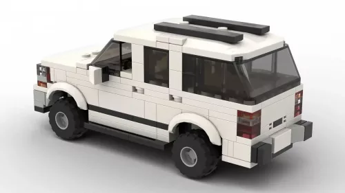 LEGO GMC Yukon 05 scale brick model in white color on white background rear view angle