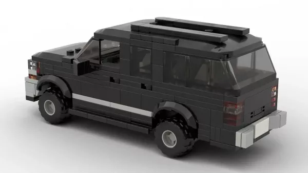 LEGO GMC Yukon XL 04 scale brick model in black color on white background rear view angle