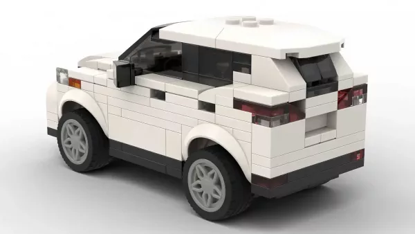 LEGO Ford Escape 14 scale brick model in white color on white background rear view angle