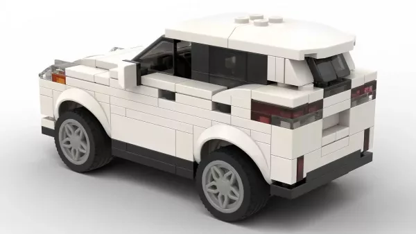 LEGO Ford Escape 21 scale brick model in white color on white background rear view angle