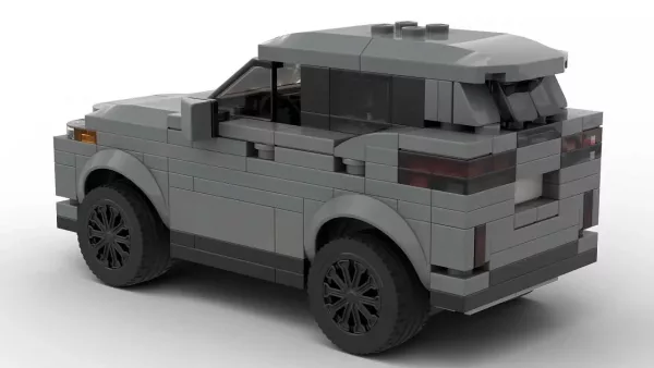 LEGO Ford Escape 23 scale brick model in dark gray color on white background rear view angle