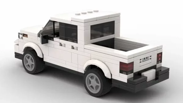 LEGO Honda Ridgeline 23 scale brick model in white color on white background rear view angle