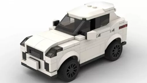 LEGO Jaguar E Pace 18 scale brick model in white color on white background