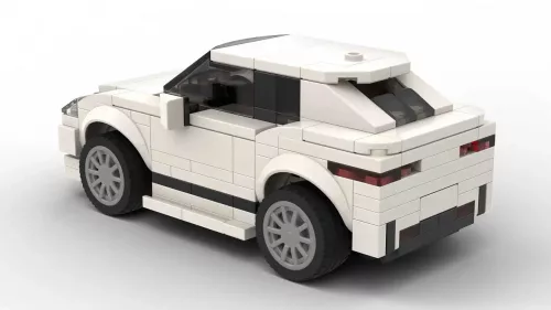 LEGO Jaguar I Pace 19 scale brick model in white color on white background rear view angle