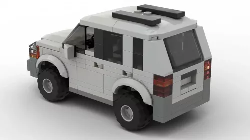 LEGO Kia Sportage 07 scale brick model in gray color on white background rear view angle