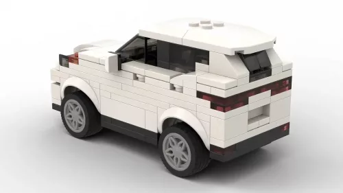 LEGO Kia Sportage 20 scale brick model in white color on white background rear view angle