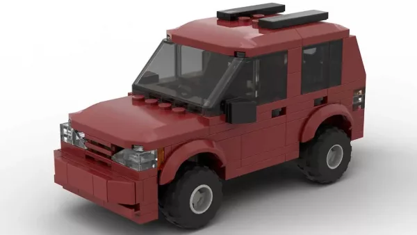 LEGO Kia Sportage 98 scale brick model in dark red color on white background