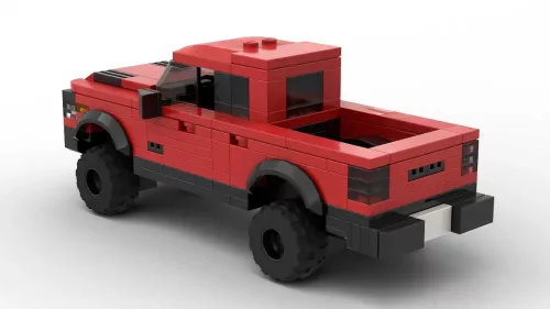 LEGO RAM Rebel 22 scale brick model in red color on white background rear view angle