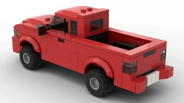 LEGO Ford Ranger Edge 04 scale brick model in red color on white background rear view angle