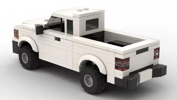 LEGO Ford Ranger XL 09 scale brick model in white color on white background rear view angle