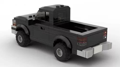 LEGO Ford Ranger XLT 98 scale brick model in black color on white background rear view angle