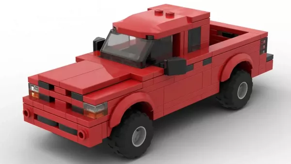 LEGO Dodge Dakota 01 scale brick model in red color on white background