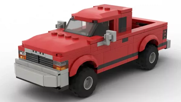 LEGO Dodge Dakota 95 scale brick model in red color on white background