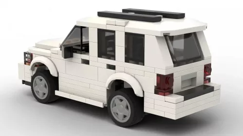 LEGO Dodge Durango 05 scale brick model in white color on white background rear view angle