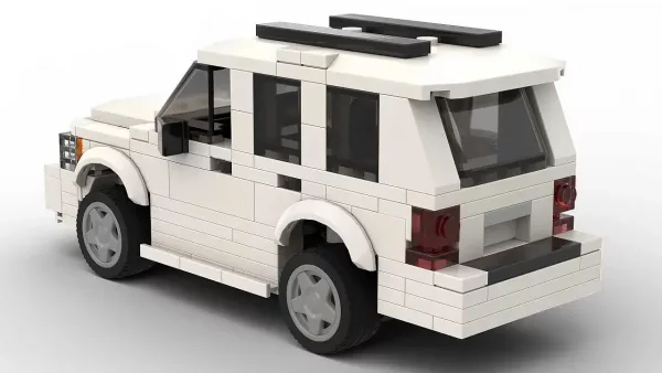 LEGO Dodge Durango 08 scale brick model in white color on white background rear view angle