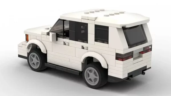 LEGO Dodge Durango 13 scale brick model in white color on white background rear view angle