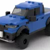 LEGO Ford Ranger Raptor 21 EU scale brick model in blue color on white background